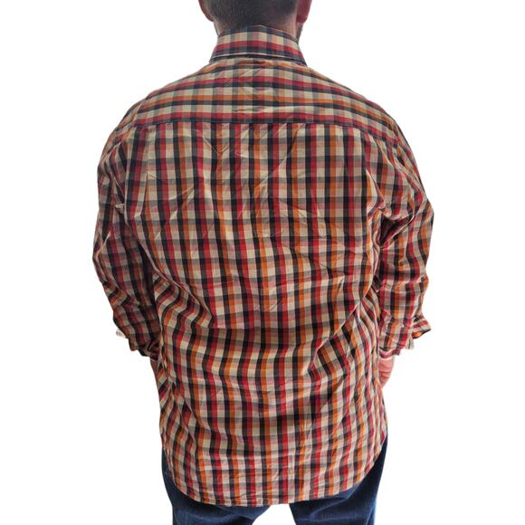 State of Art orange navy cream plaid shirt xxl cotton heritage dadcore casual - Picture 5 of 10